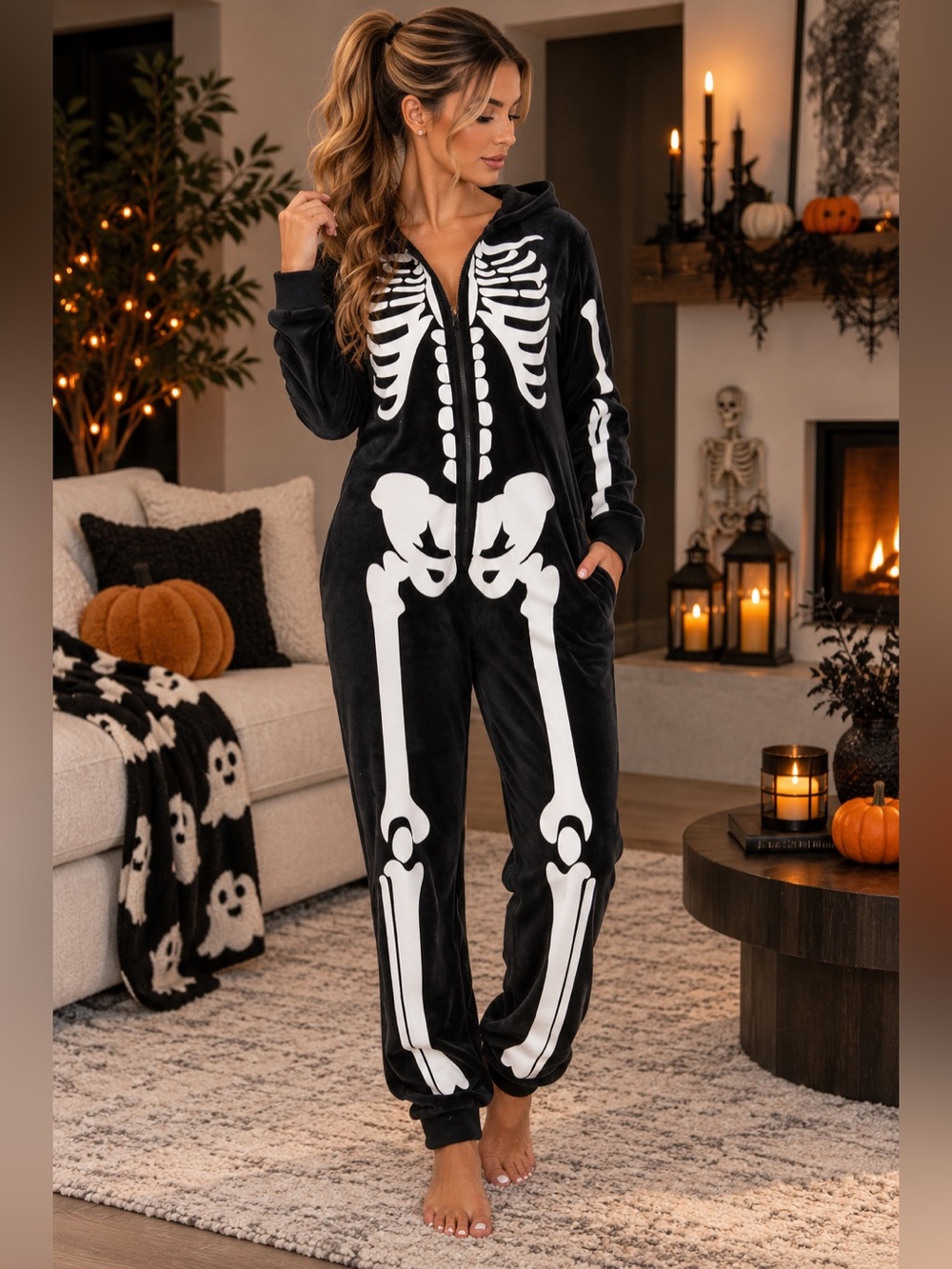 Adult Skeleton Onesie Halloween Costume Adult Halloween Costumes - Size Medium